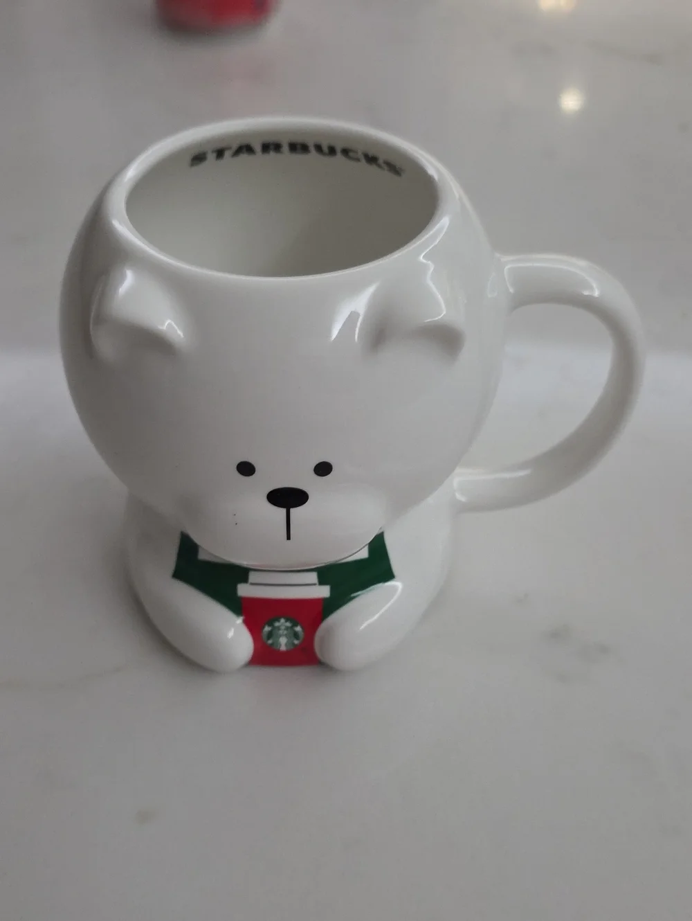 Starbucks White Bear Mug with Green and Red Holiday Cup